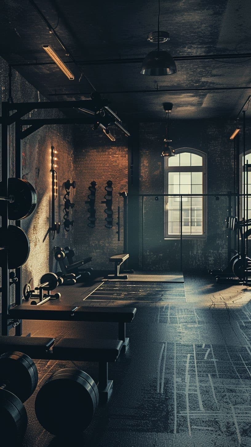 An empty gym illuminated by soft window light